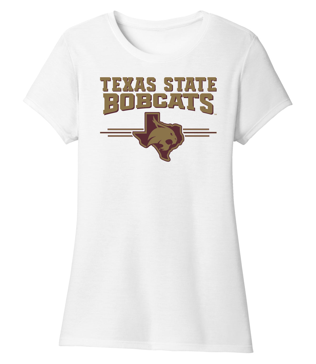 Women's Texas State Bobcats Premium Tri-Blend Tee Shirt - 3 Stripe State Outline Logo