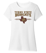 Women's Texas State Bobcats Premium Tri-Blend Tee Shirt - 3 Stripe State Outline Logo