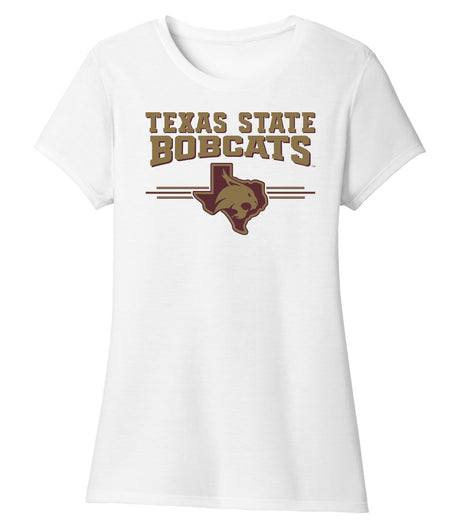 Women's Texas State Bobcats Premium Tri-Blend Tee Shirt - 3 Stripe State Outline Logo