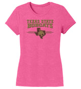 Women's Texas State Bobcats Premium Tri-Blend Tee Shirt - 3 Stripe State Outline Logo