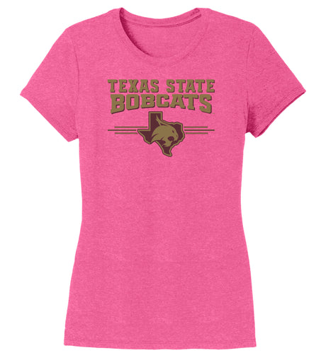Women's Texas State Bobcats Premium Tri-Blend Tee Shirt - 3 Stripe State Outline Logo