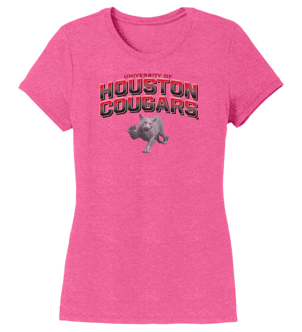 Women's Houston Cougars Premium Tri-Blend Tee Shirt - Full Color Fade with Cougar