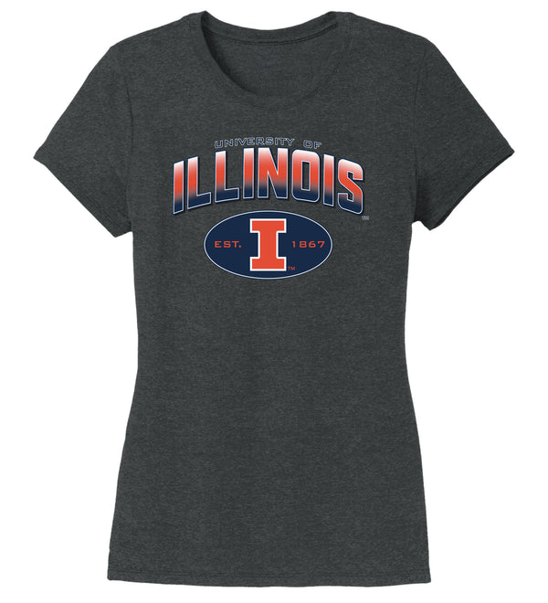 Women's Illinois Fighting Illini Premium Tri-Blend Tee Shirt - Full Color Fade Illinois Arch