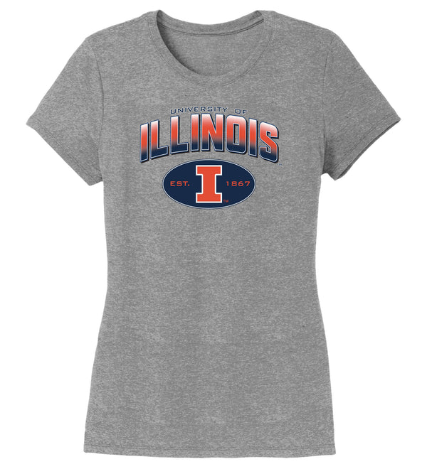 Women's Illinois Fighting Illini Premium Tri-Blend Tee Shirt - Full Color Fade Illinois Arch