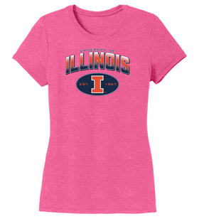 Women's Illinois Fighting Illini Premium Tri-Blend Tee Shirt - Full Color Fade Illinois Arch