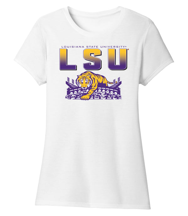 Women's LSU Tigers Premium Tri-Blend Tee Shirt - LSU Tiger Stadium Full Color Fade