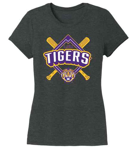 Women's LSU Tigers Premium Tri-Blend Tee Shirt - LSU Baseball Diamond
