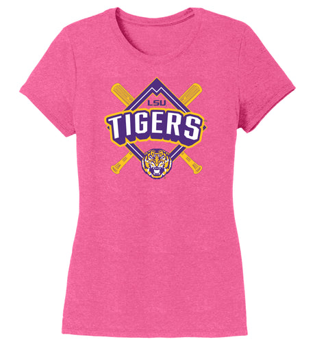 Women's LSU Tigers Premium Tri-Blend Tee Shirt - LSU Baseball Diamond