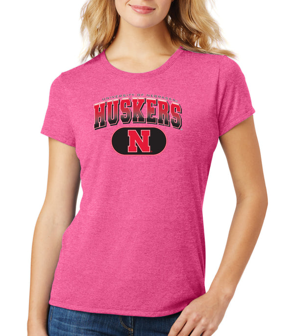 Women's Nebraska Huskers Premium Tri-Blend Tee Shirt - Full Color Huskers Fade with Block N