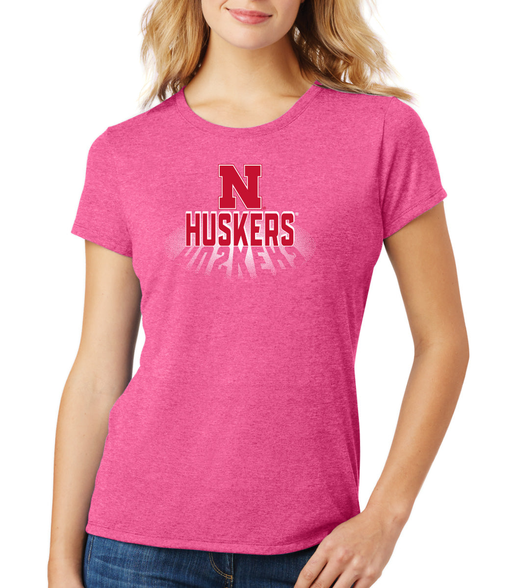 Women's Nebraska Huskers Premium Tri-Blend Tee Shirt - 3D Huskers Spotlight Shadow