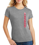 Women's Nebraska Huskers Premium Tri-Blend Tee Shirt - Vertical Huskers Herbie Husker