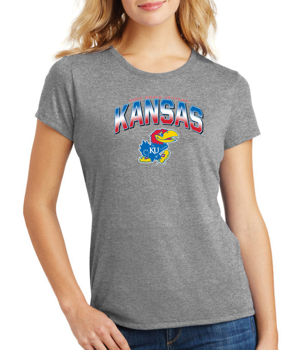 Women's Kansas Jayhawks Premium Tri-Blend Tee Shirt - Full Color Fade Kansas Logo