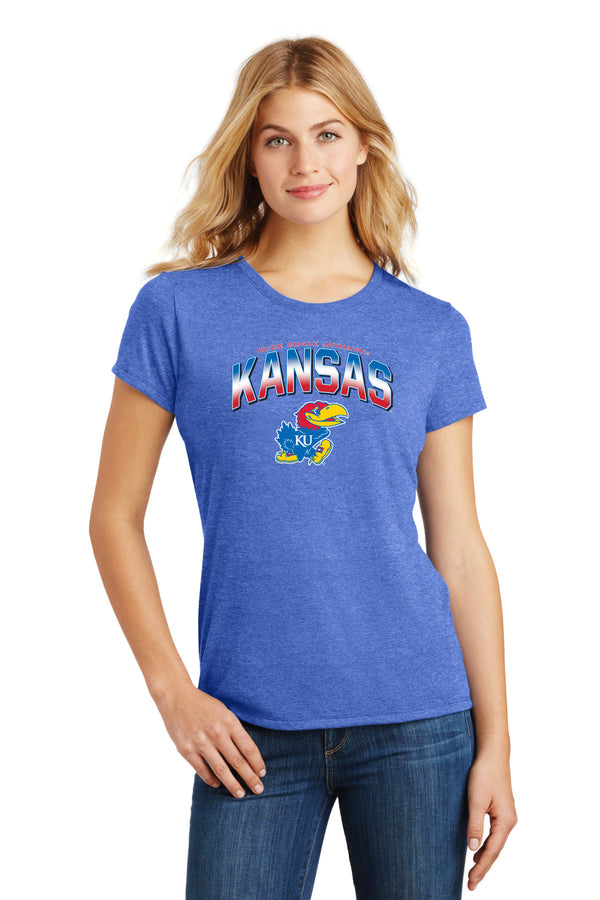 Women's Kansas Jayhawks Premium Tri-Blend Tee Shirt - Full Color Fade Kansas Logo