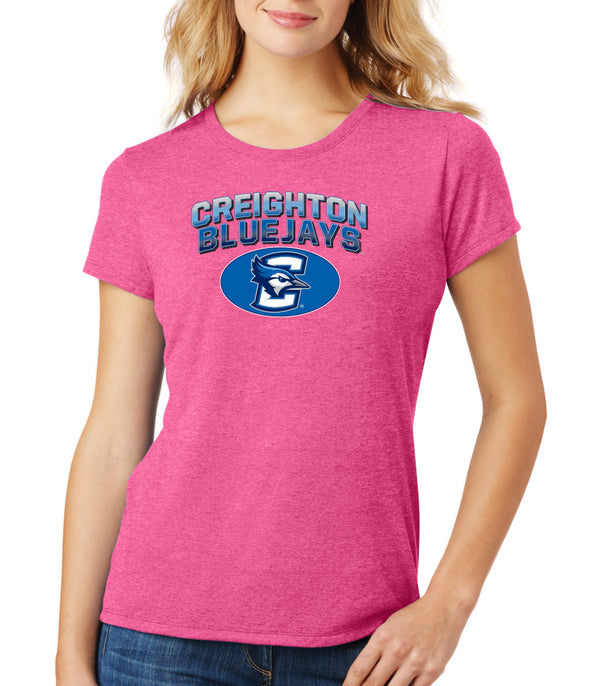 Women's Creighton Bluejays Premium Tri-Blend Tee Shirt - Full Color Fade Primary Logo Oval