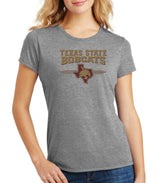 Women's Texas State Bobcats Premium Tri-Blend Tee Shirt - 3 Stripe State Outline Logo