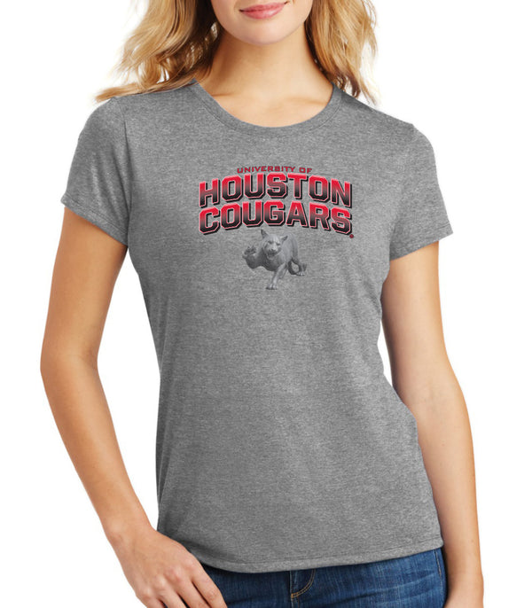 Women's Houston Cougars Premium Tri-Blend Tee Shirt - Full Color Fade with Cougar