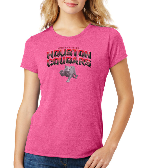 Women's Houston Cougars Premium Tri-Blend Tee Shirt - Full Color Fade with Cougar