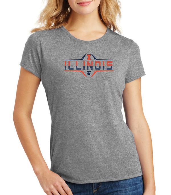 Women's Illinois Fighting Illini Premium Tri-Blend Tee Shirt - Striped Illinois Football Laces