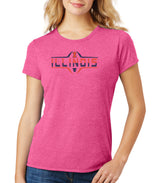Women's Illinois Fighting Illini Premium Tri-Blend Tee Shirt - Striped Illinois Football Laces
