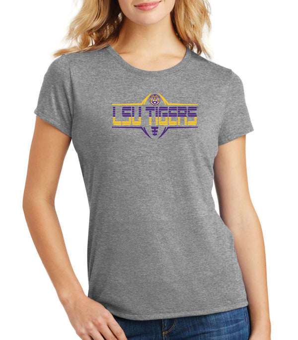 Women's LSU Tigers Premium Tri-Blend Tee Shirt - Striped Tigers Football Laces