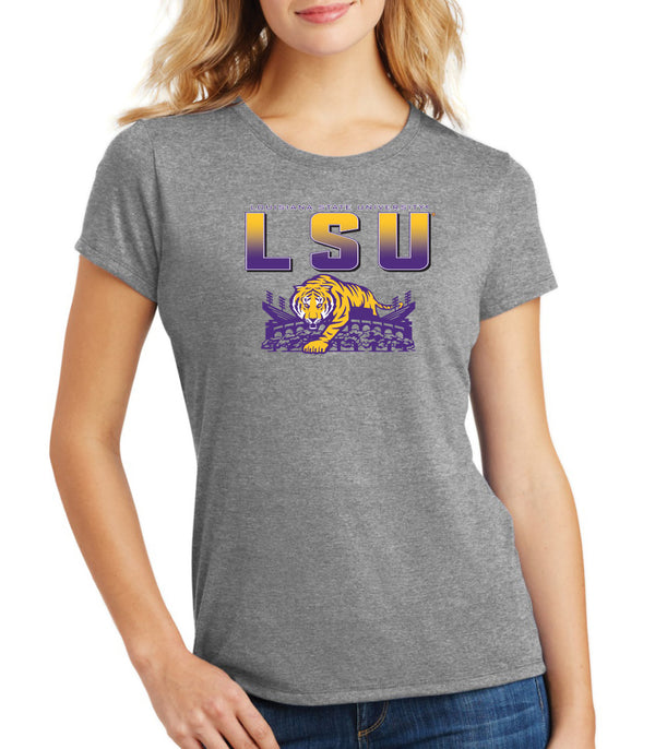 Women's LSU Tigers Premium Tri-Blend Tee Shirt - LSU Tiger Stadium Full Color Fade