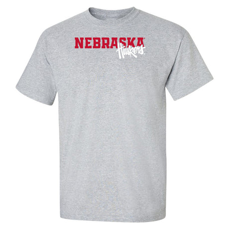 Nebraska Huskers Tee Shirt - Script Huskers Overlap Nebraska
