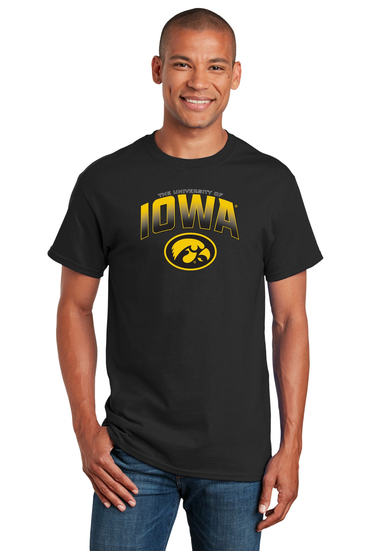 Iowa Hawkeyes Tee Shirt - Full Color IOWA Fade Tigerhawk Oval