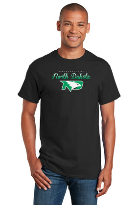 North Dakota Fighting Hawks Tee Shirt - Full Color Script Fade Primary Logo