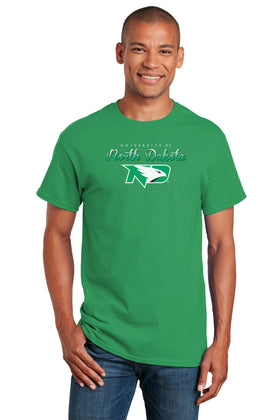 North Dakota Fighting Hawks Tee Shirt - Full Color Script Fade Primary Logo