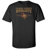 Texas State Bobcats Tee Shirt - 3 Stripe State Outline Logo