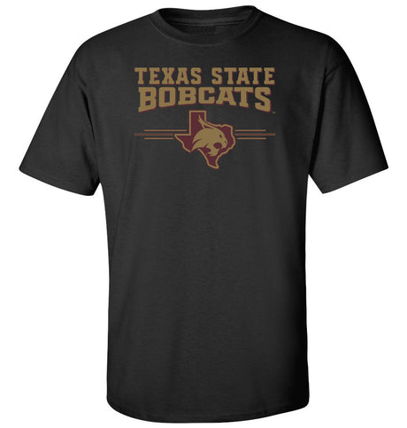 Texas State Bobcats Tee Shirt - 3 Stripe State Outline Logo