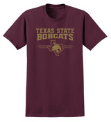 Texas State Bobcats Tee Shirt - 3 Stripe State Outline Logo