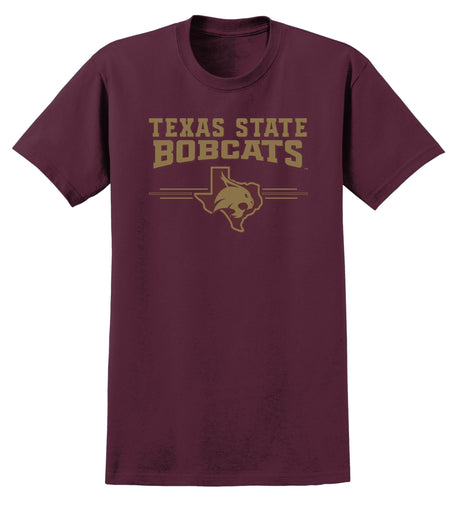 Texas State Bobcats Tee Shirt - 3 Stripe State Outline Logo