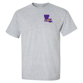 LSU Tigers Tee Shirt - Purple Ink State Shape