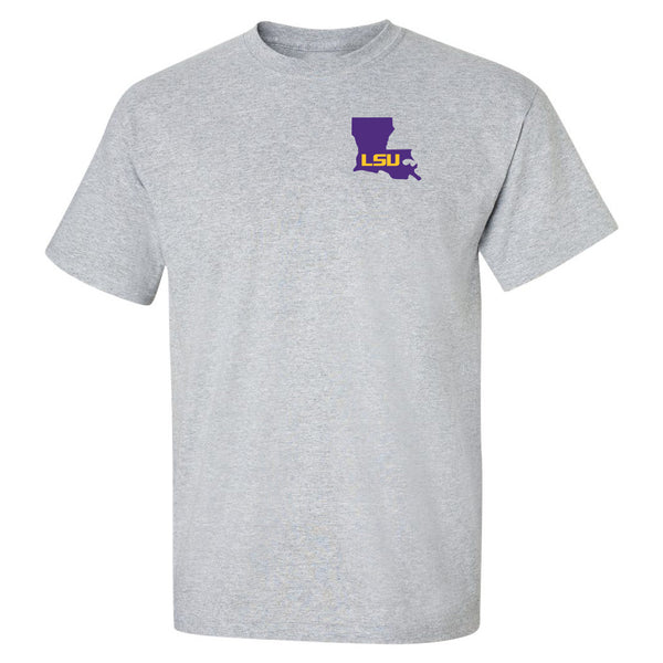 LSU Tigers Tee Shirt - Purple Ink State Shape
