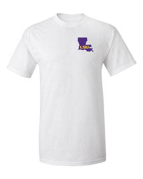 LSU Tigers Tee Shirt - Purple Ink State Shape