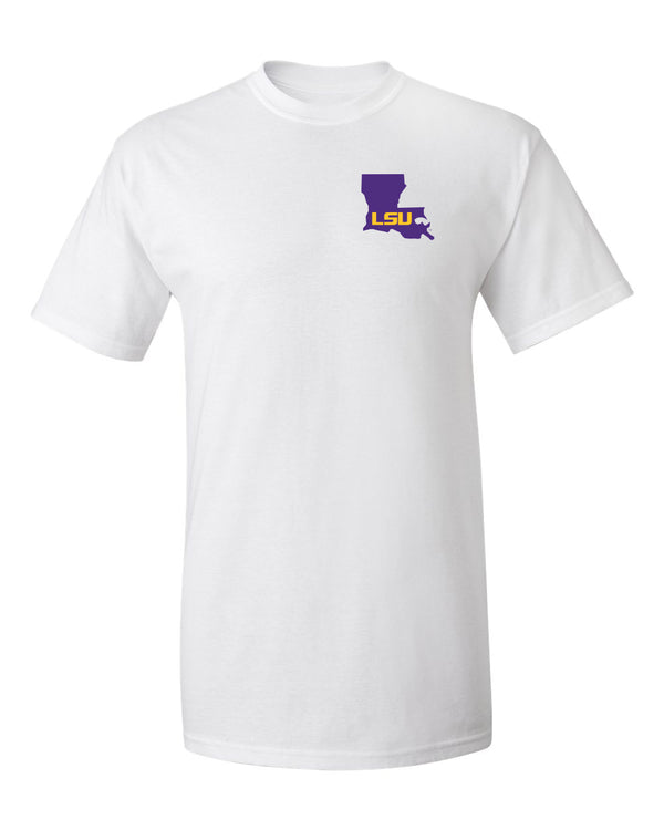 LSU Tigers Tee Shirt - Purple Ink State Shape