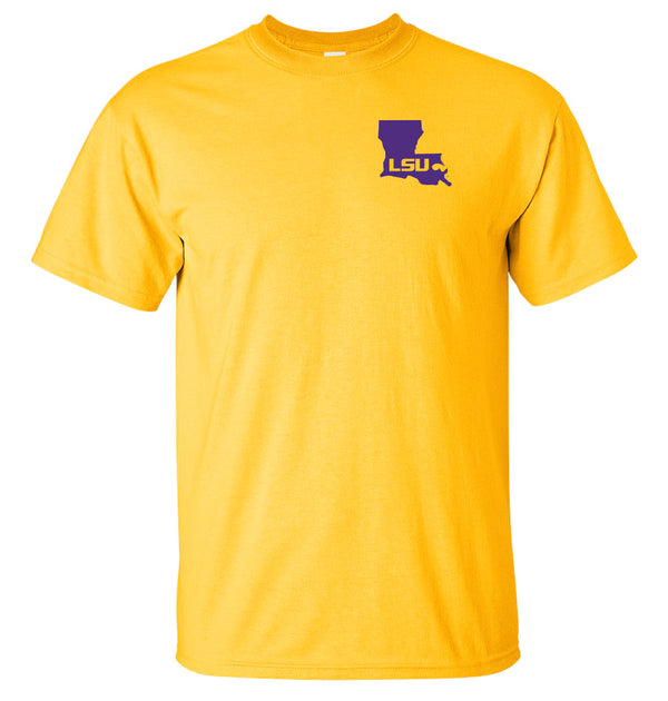 LSU Tigers Tee Shirt - Purple Ink State Shape