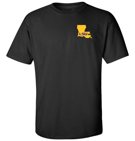 LSU Tigers Tee Shirt - Gold Ink State Shape