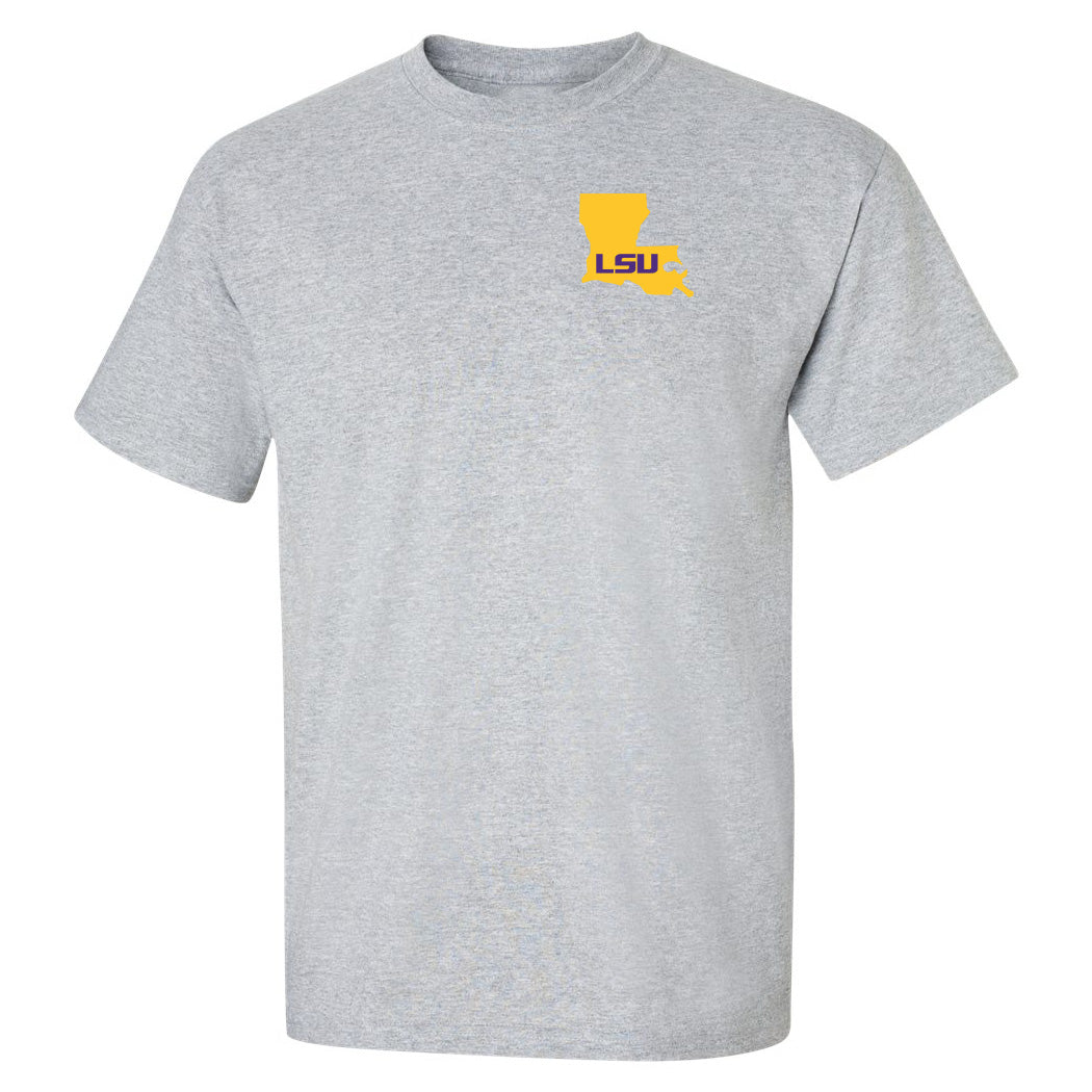 LSU Tigers Tee Shirt - Gold Ink State Shape