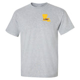LSU Tigers Tee Shirt - Gold Ink State Shape