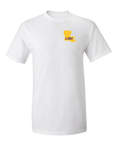 LSU Tigers Tee Shirt - Gold Ink State Shape