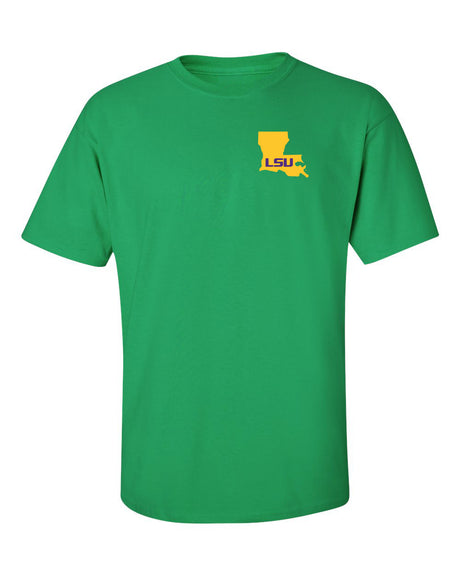 LSU Tigers Tee Shirt - Gold Ink State Shape