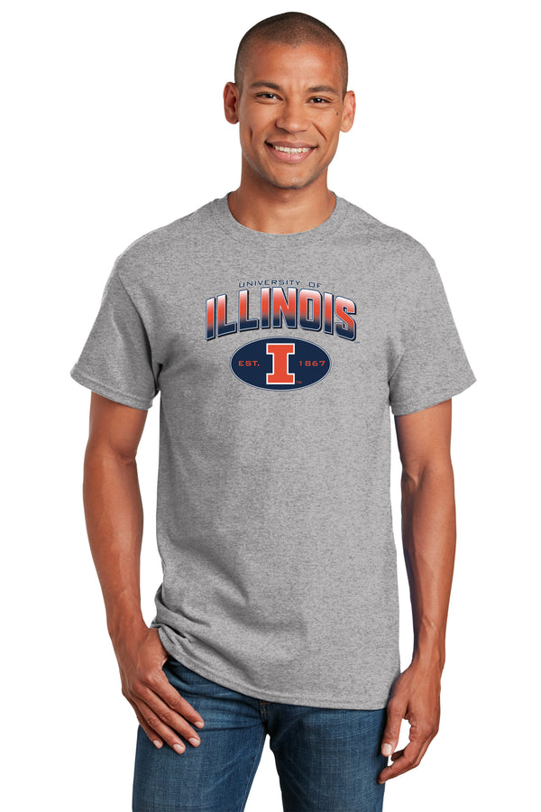 Illinois Fighting Illini Tee Shirt - Full Color Fade Illinois Arch