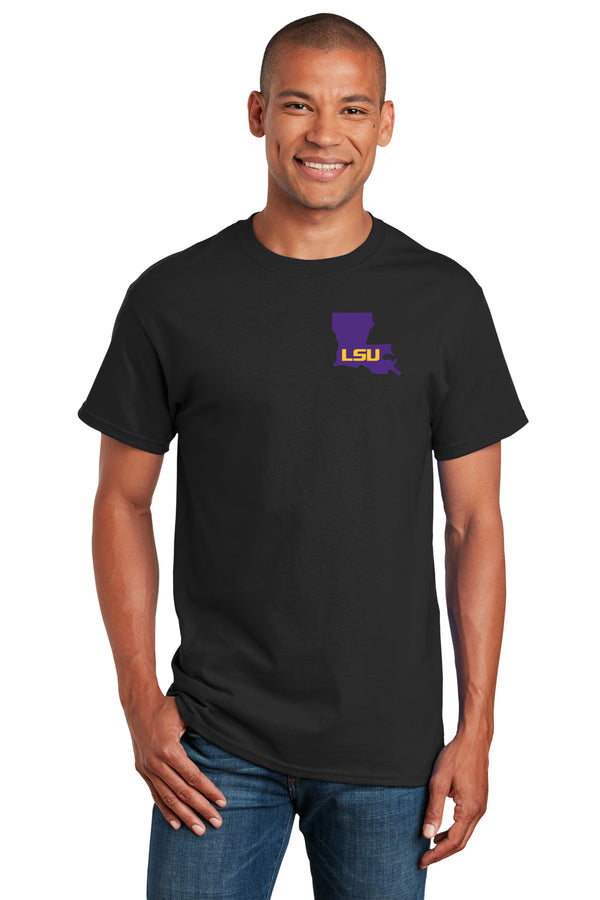 LSU Tigers Tee Shirt - Purple Ink State Shape