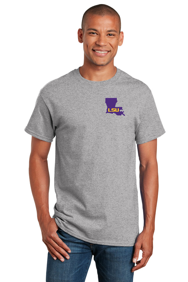 LSU Tigers Tee Shirt - Purple Ink State Shape