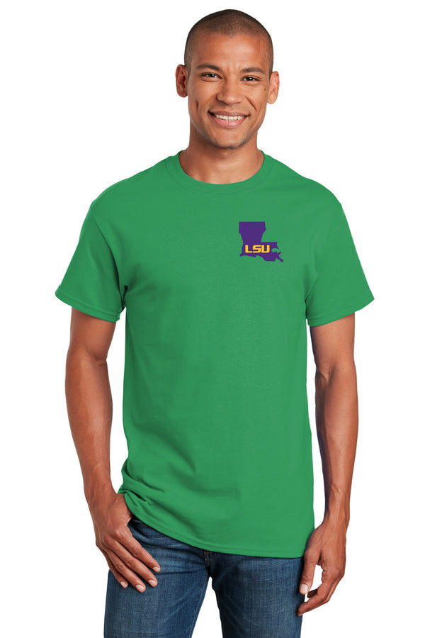 LSU Tigers Tee Shirt - Purple Ink State Shape