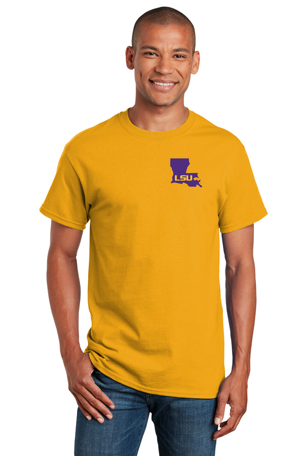 LSU Tigers Tee Shirt - Purple Ink State Shape