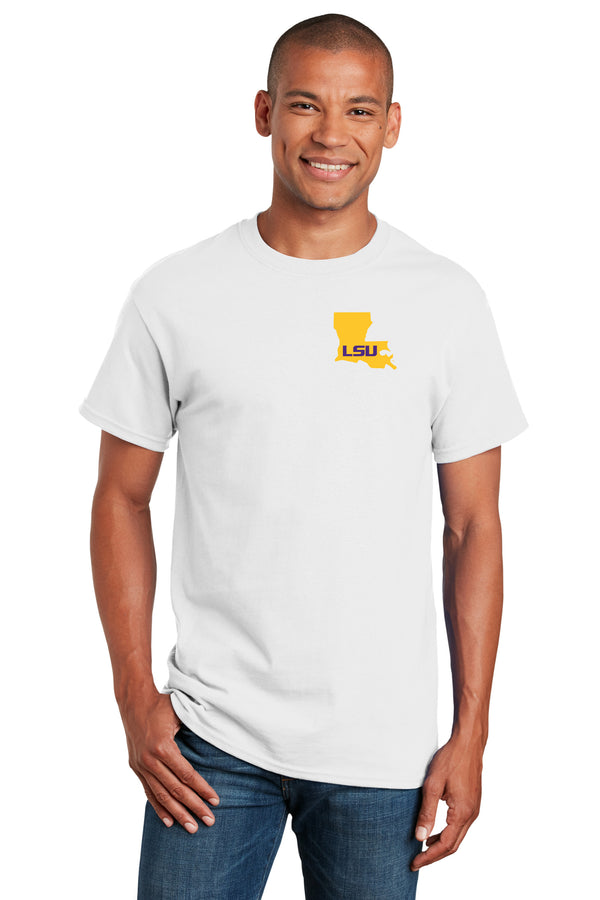 LSU Tigers Tee Shirt - Gold Ink State Shape
