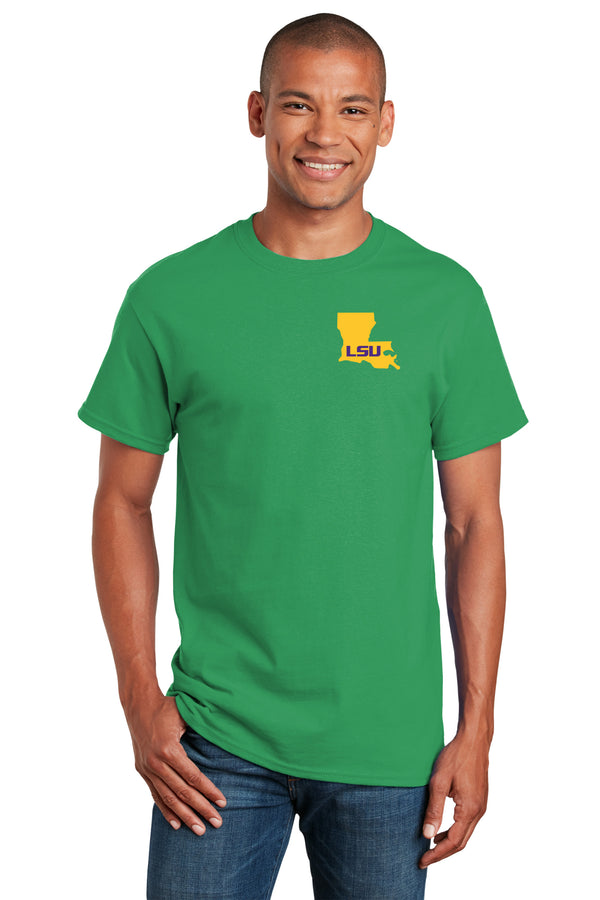 LSU Tigers Tee Shirt - Gold Ink State Shape
